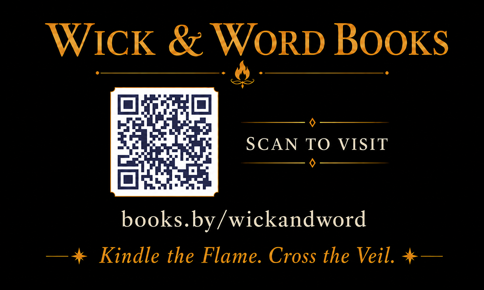 Back of Darien B. Cruté's business card featuring Wick & Word Books